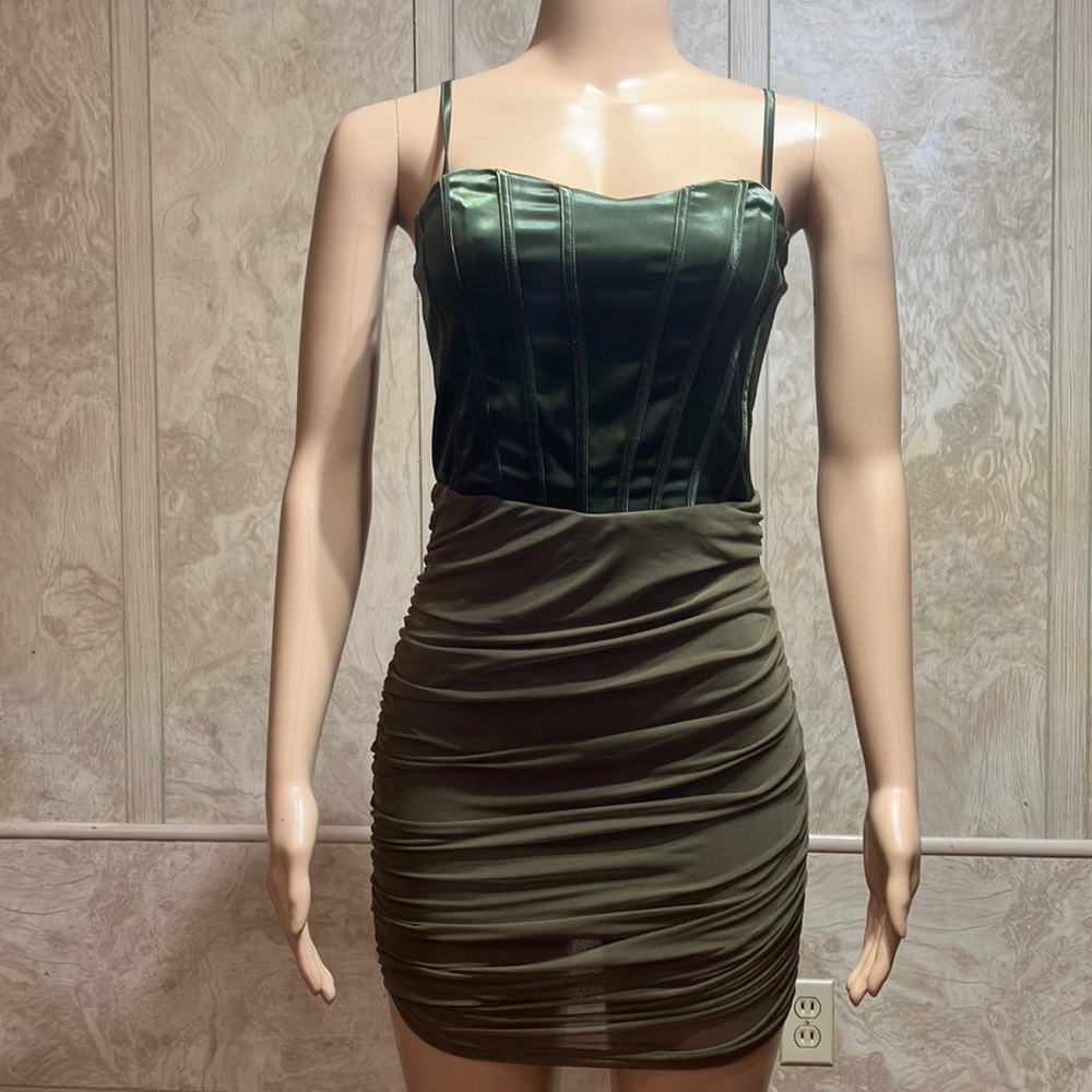 Green Ruched Bodycon Mini Dress